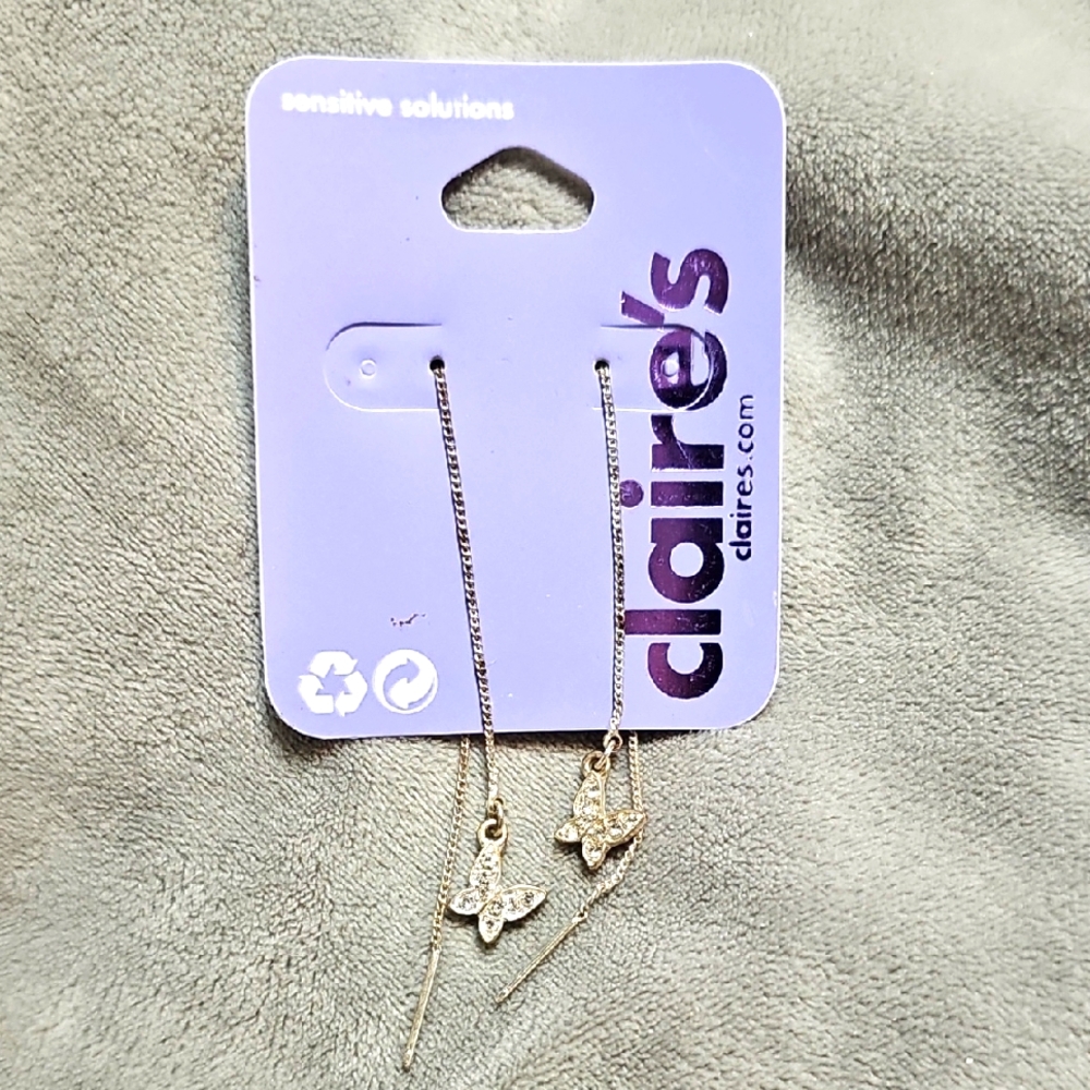 Sparkly Butterfly Threader Earrings Claires